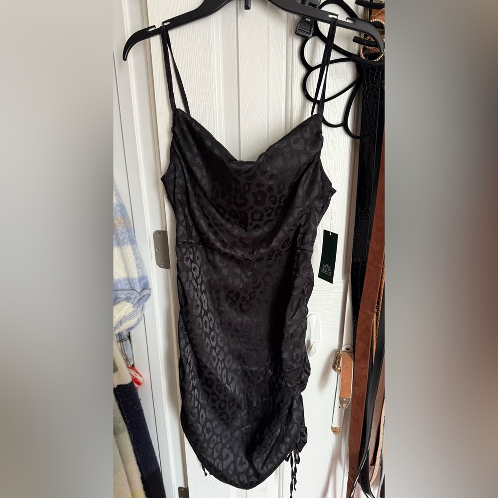Black Satin Leopard Print Dress